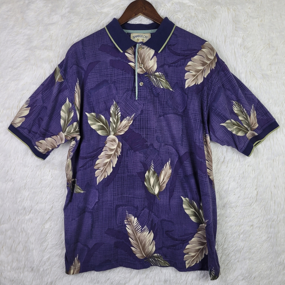 Bamboo Cay Mens L Indigo Polo Shirt Tropical Beach  Vacation Resort Golf Hawaii